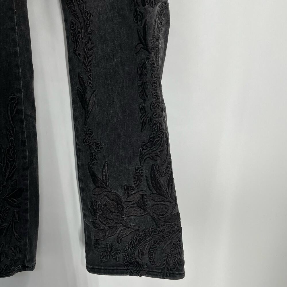 Chico’s So Slimming Girlfriend Flare Black Embroidered Jeans Boho Western Grunge - Picture 7 of 13